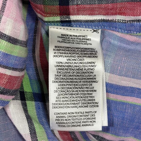 Polo Ralph Lauren Shirt Mens Medium Pink Blue Plaid Classic Fit 100% Linen Woven - Picture 8 of 9